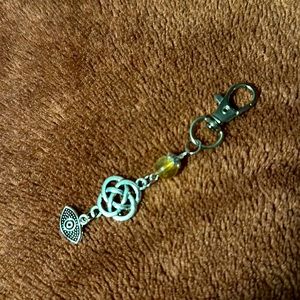 Hand crafted purse charm with citrine genuine gemstone. With watchful eye